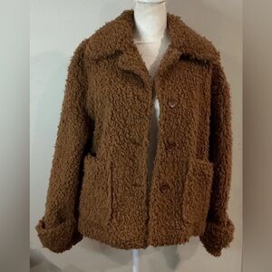 Cliche Women's Wool Blend Sherpa Teddy Oversized Coat/Jacket Brown Sz S NWT